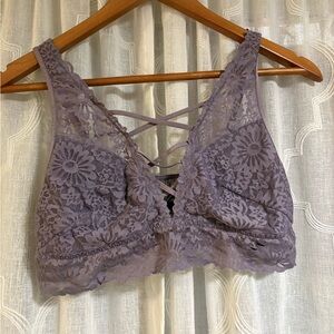 Victoria Secret PINK Womens Lace Bralette Size Large Coquette Vneck Purple